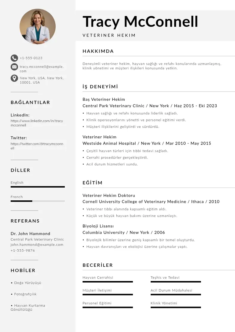 Mūsdienīga Veteriner hekim CV veidne
