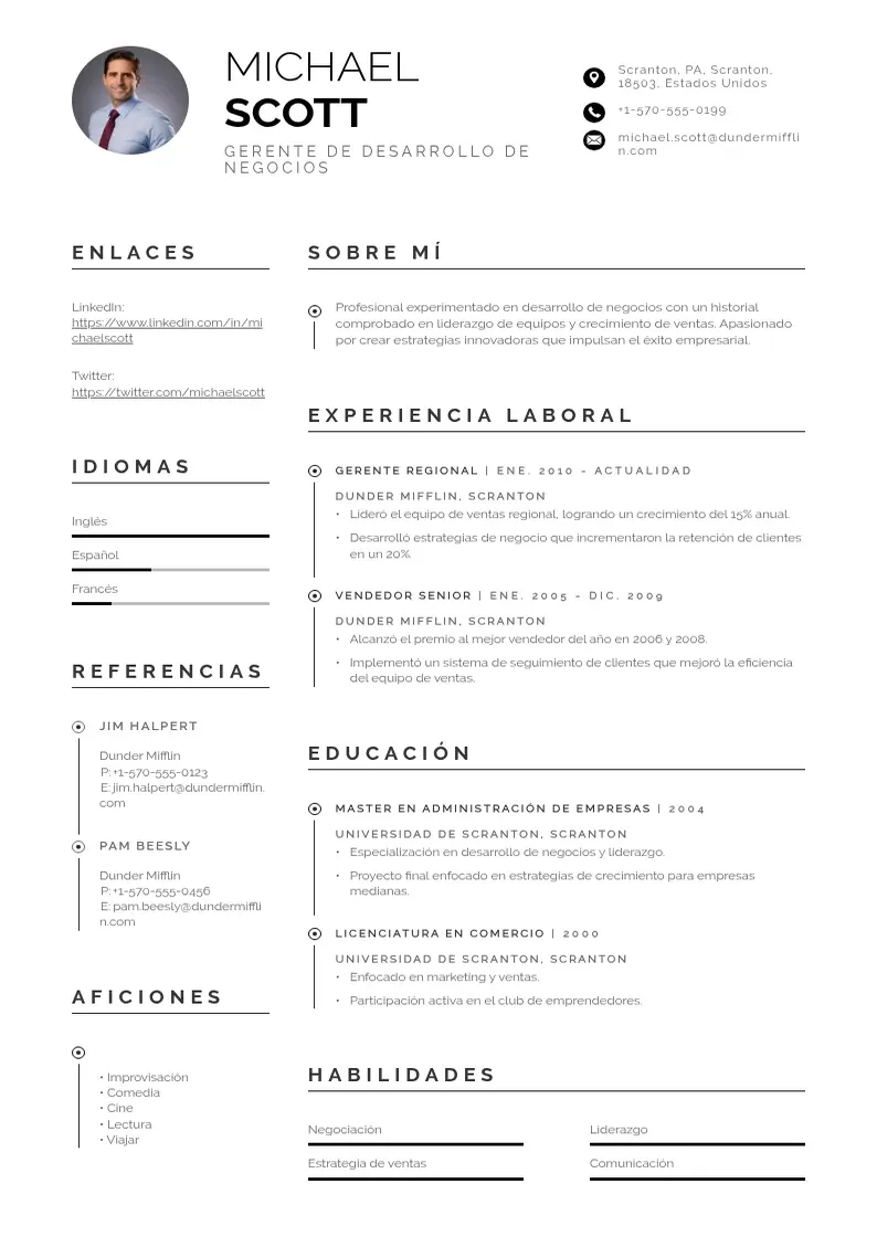 two column cv-gerente-de-desarrollo-de-negocios resume example