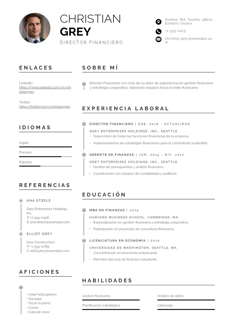 two column cv-director-financiero resume example