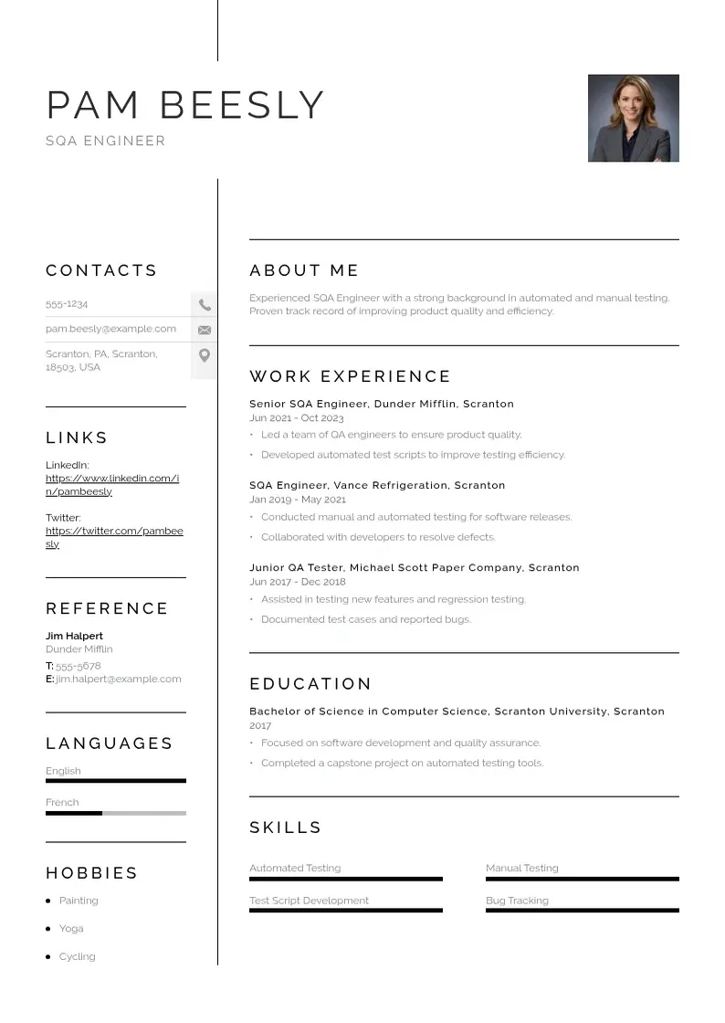 simple Sqa engineer resume resume example