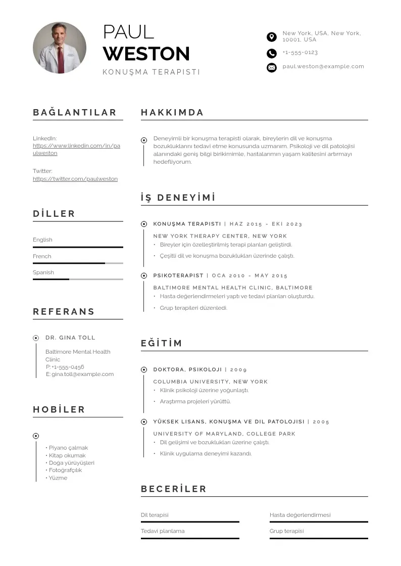 Profesionāla Konuşma terapisti  CV veidne