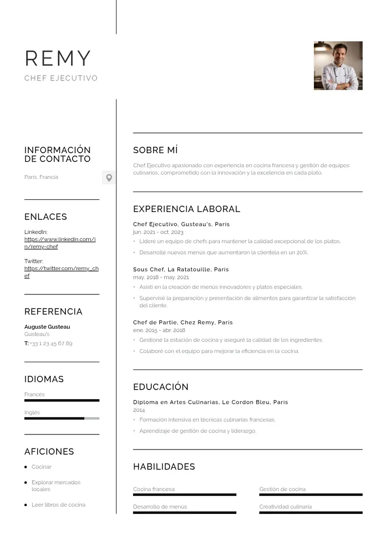two column cv-chef-ejecutivo resume example