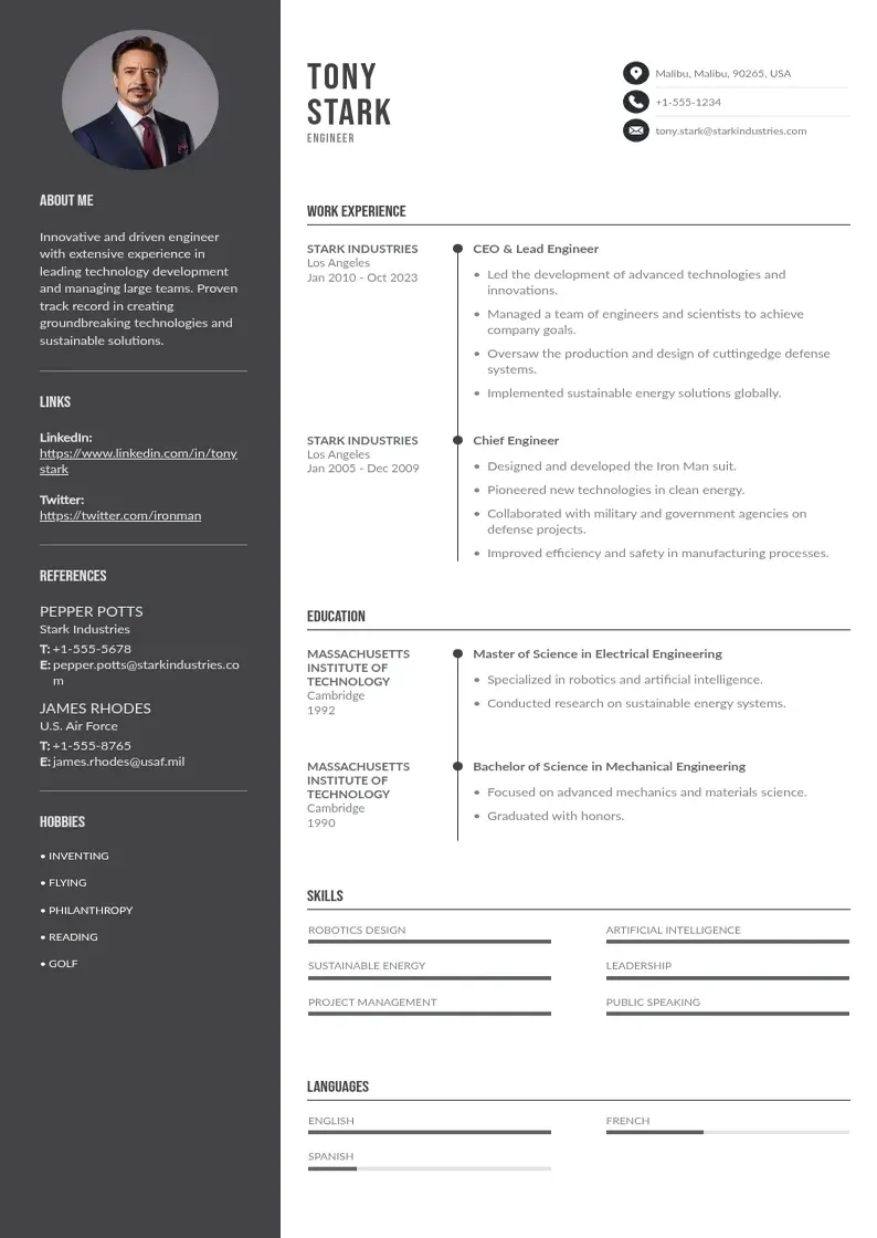 two column ingeniero-en-ingles resume example