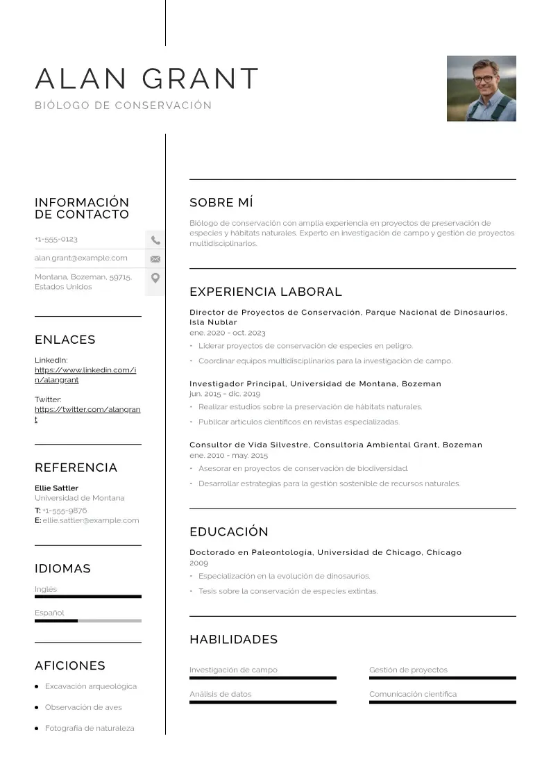 two column biologo-de-conservacion resume example