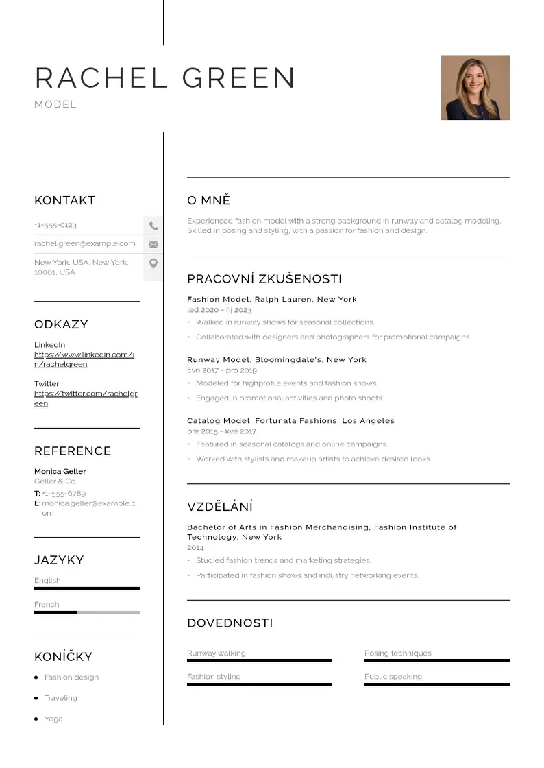 Vienkārša Modelka zivotopis CV piemērs
