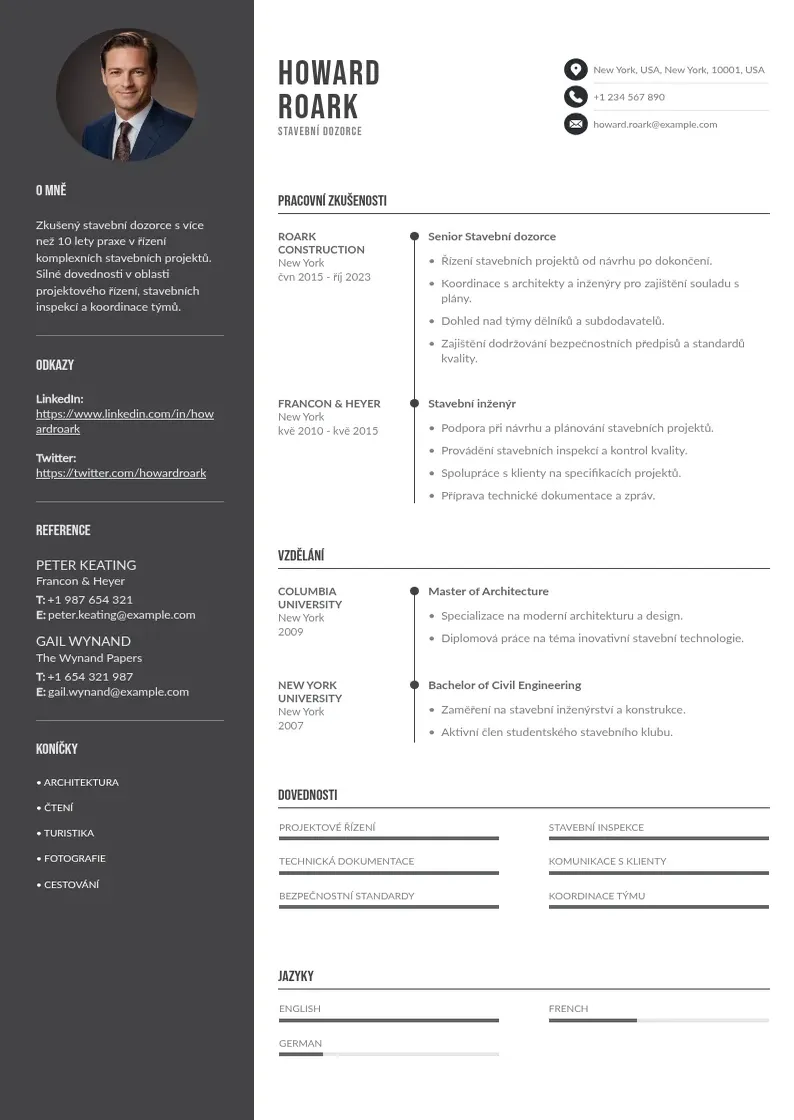 Divu kolonnu Stavebni dozorce zivotopis CV piemērs