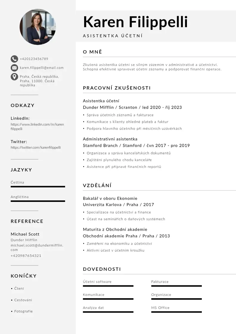 Mūsdienīga Asistentka ucetni zivotopis CV veidne