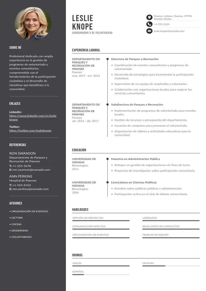 two column coordinadora-de-voluntariado resume example