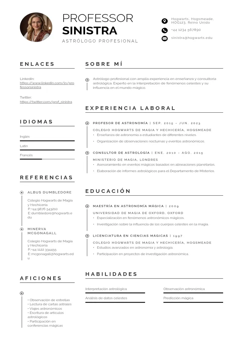 two column cv-de-astrologo-profesional resume example