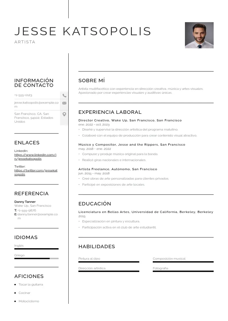 two column cv-artista resume example