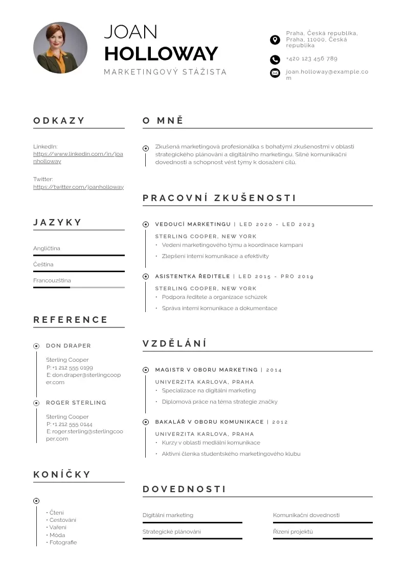 Profesionāla Marketingovy stazista zivotopis CV veidne