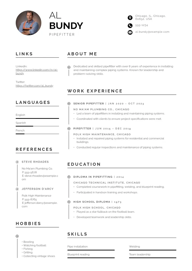 professional Pipefitter resume resume template