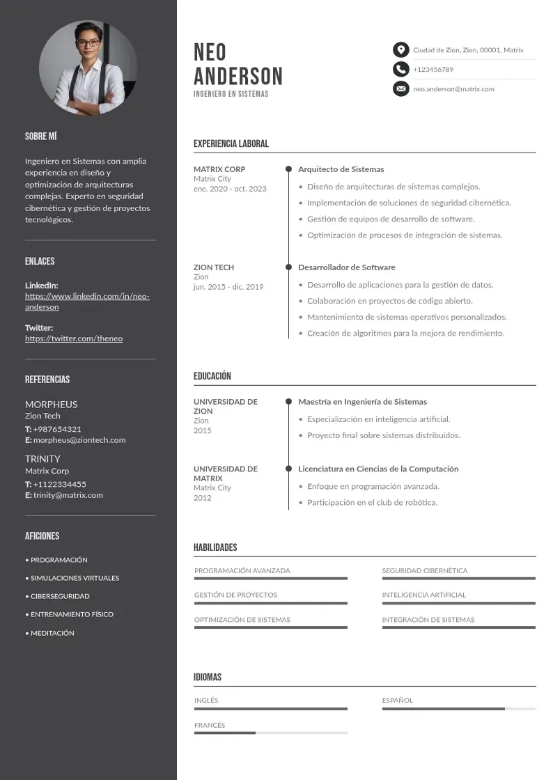 two column ingeniero-en-sistemas resume example