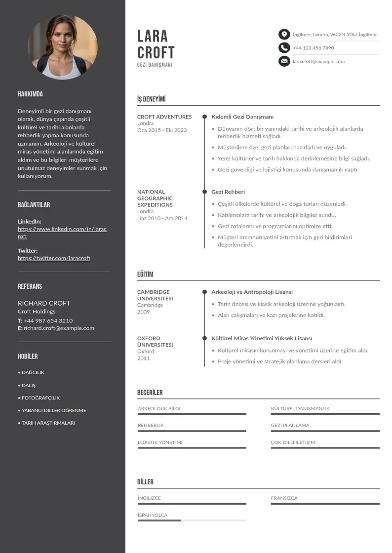 Divu kolonnu Gezi Danışmanı  CV piemērs