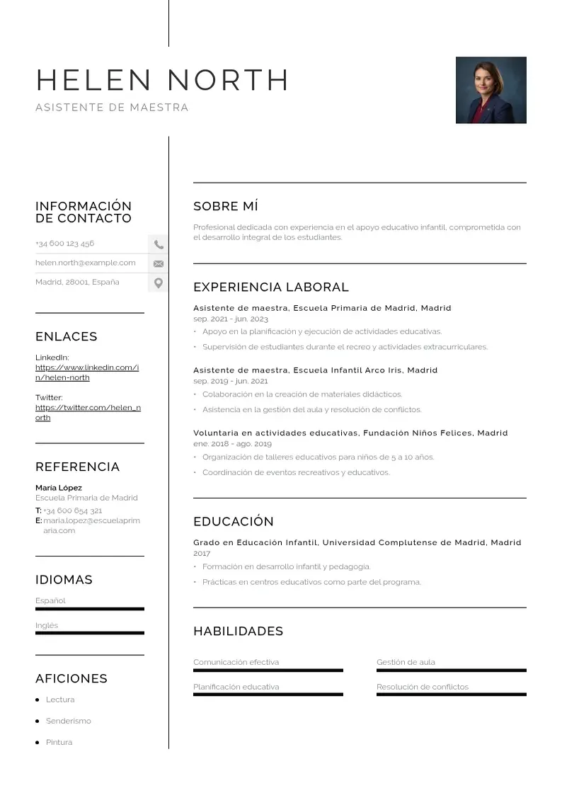 two column cv-asistente-de-maestra resume example