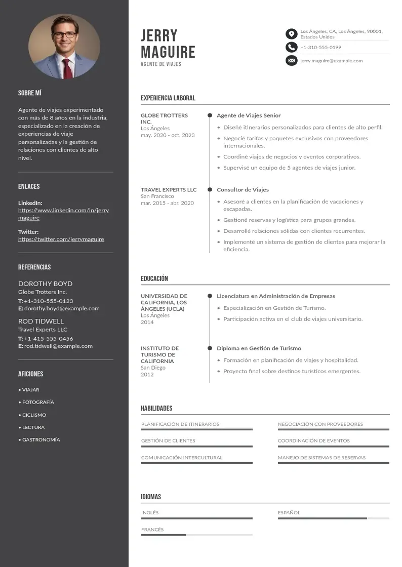 two column cv-agente-de-viajes resume example