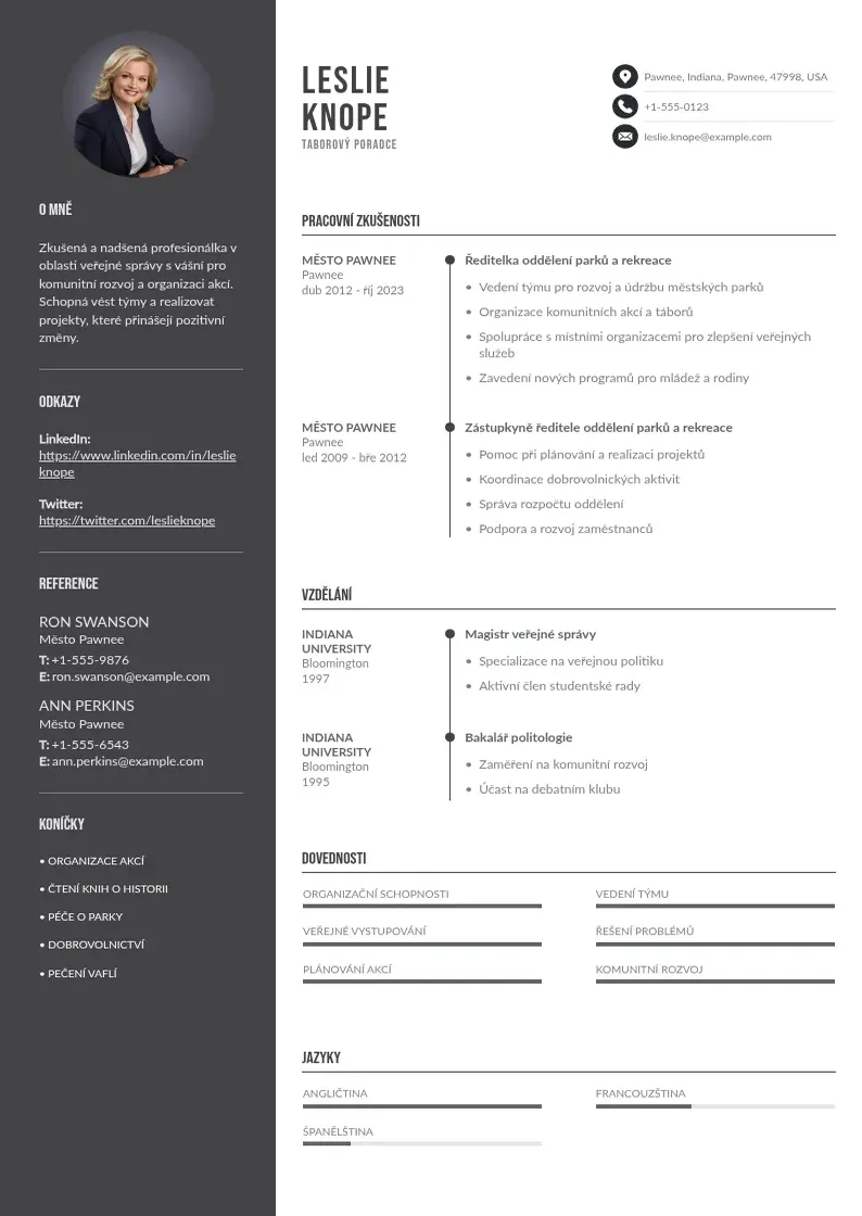 Divu kolonnu Taboroveho poradce zivotopis CV piemērs