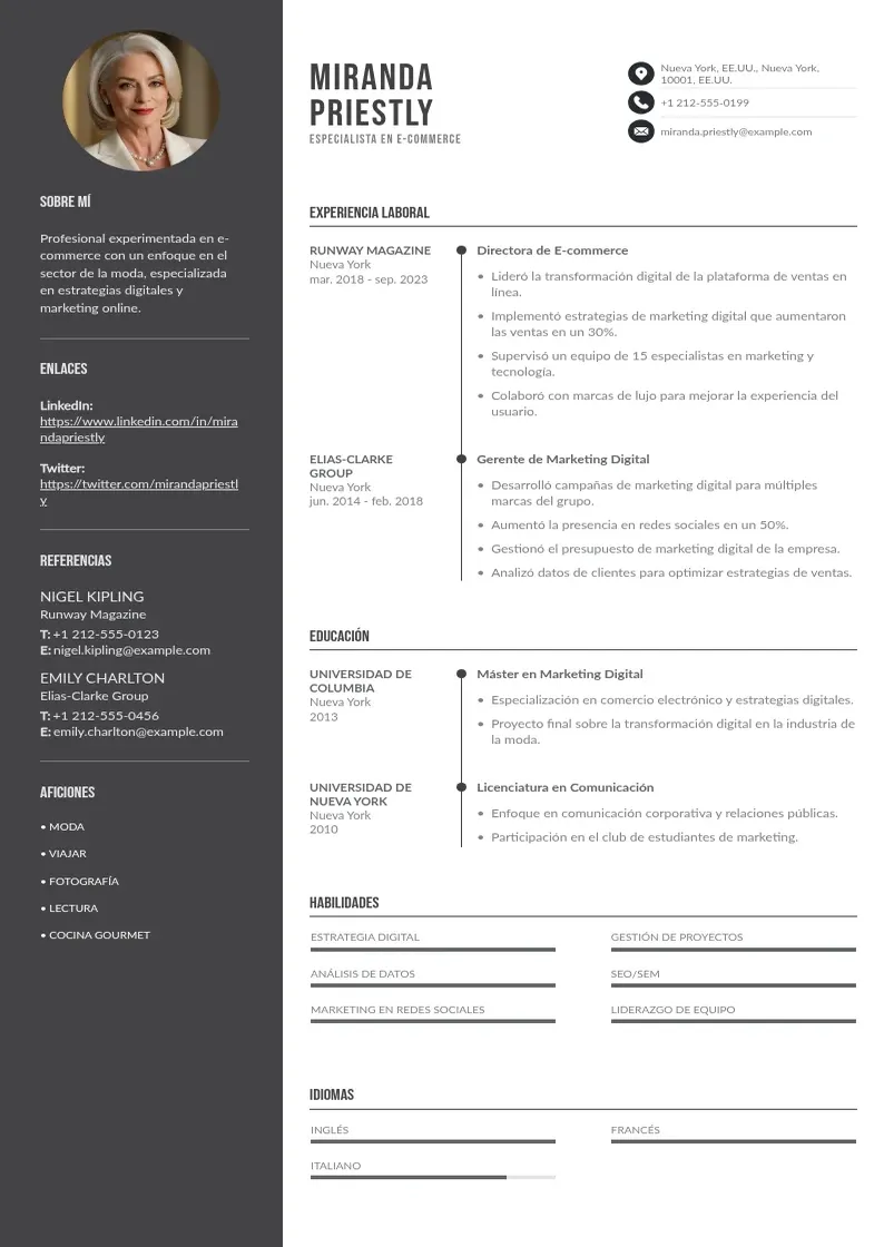 two column especialista-en-e-commerce resume example