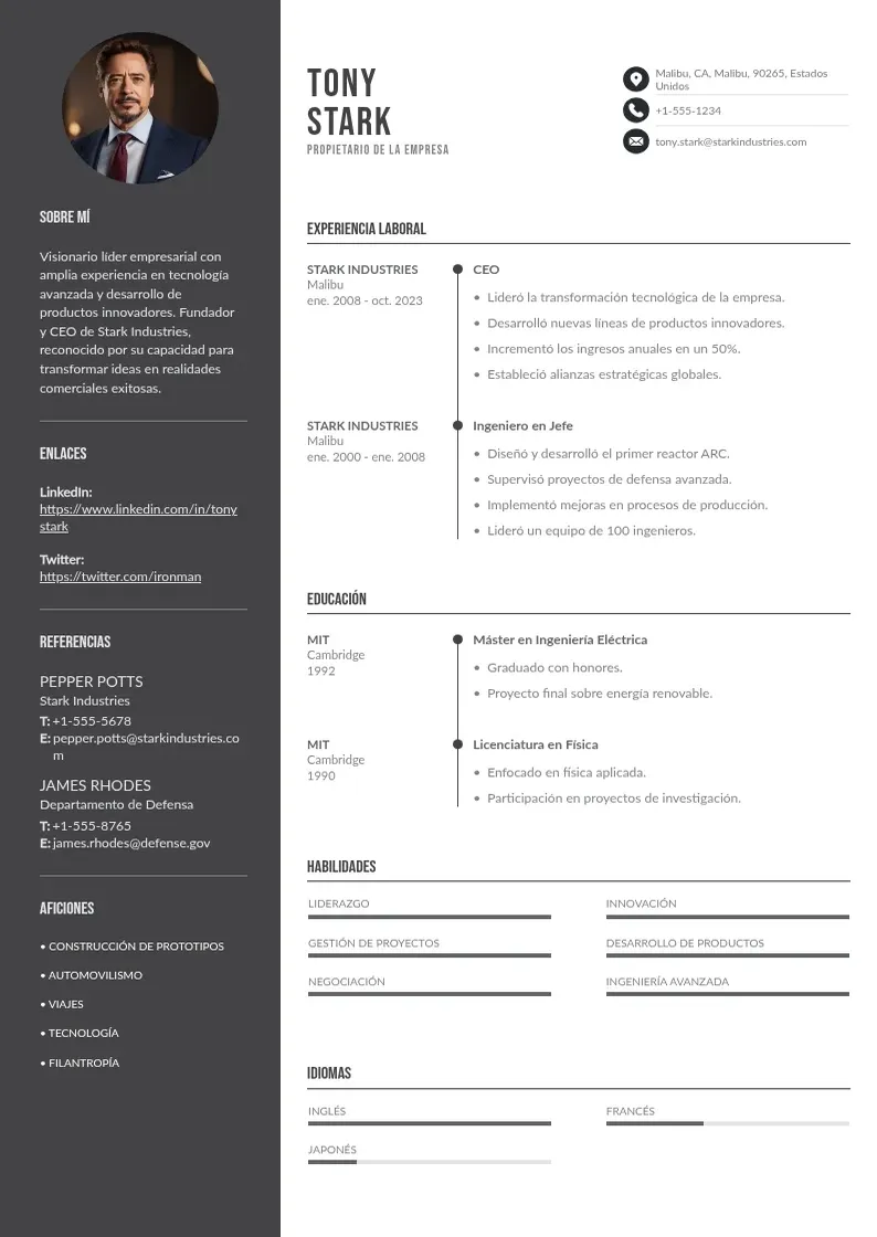two column cv-propietario-de-la-empresa resume example