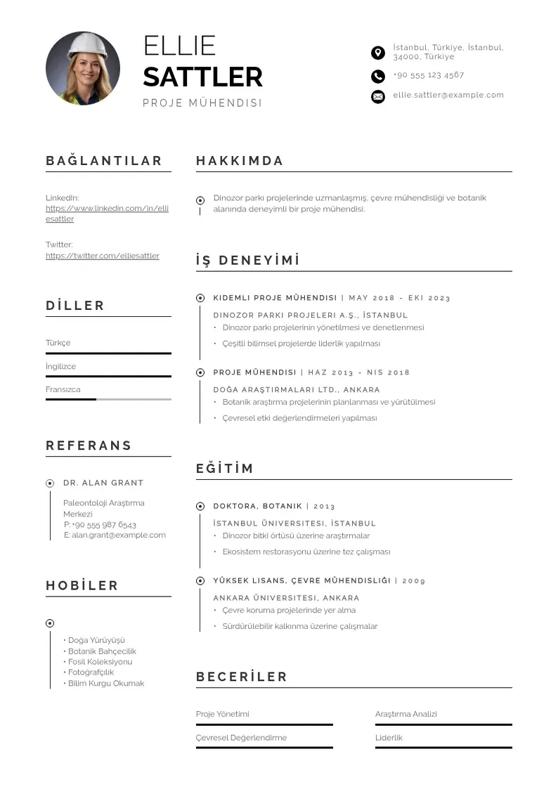 Profesionāla proje Mühendisi  CV veidne