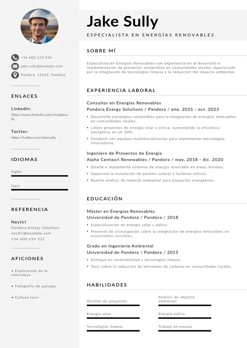 two column especialista-en-energias-renovables resume example