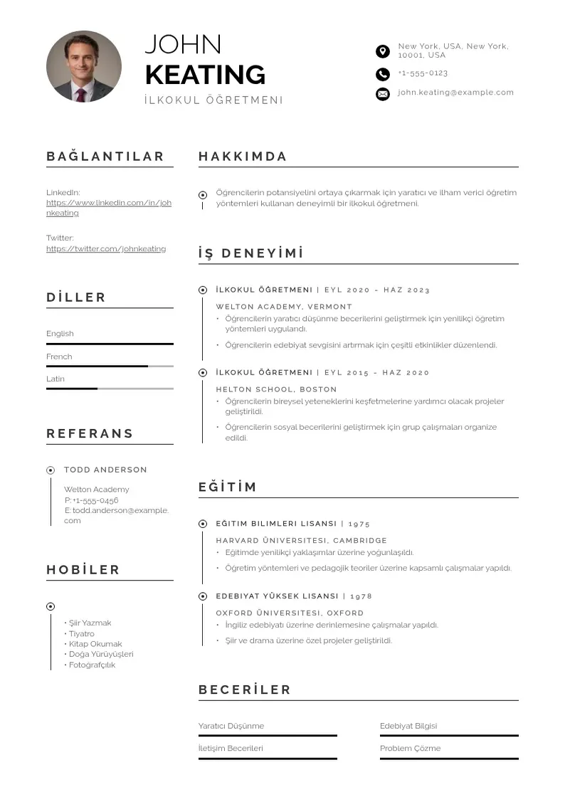 Profesionāla ilkokul öğretmeni  CV veidne