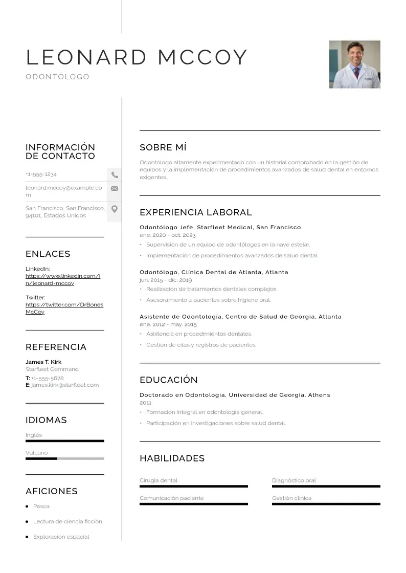 two column curriculum-vitae-de-odontologo resume example