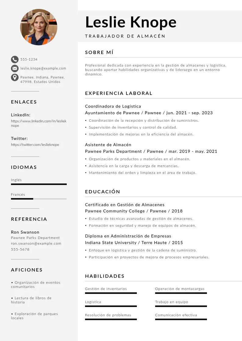 two column cv-trabajador-de-almacen resume example