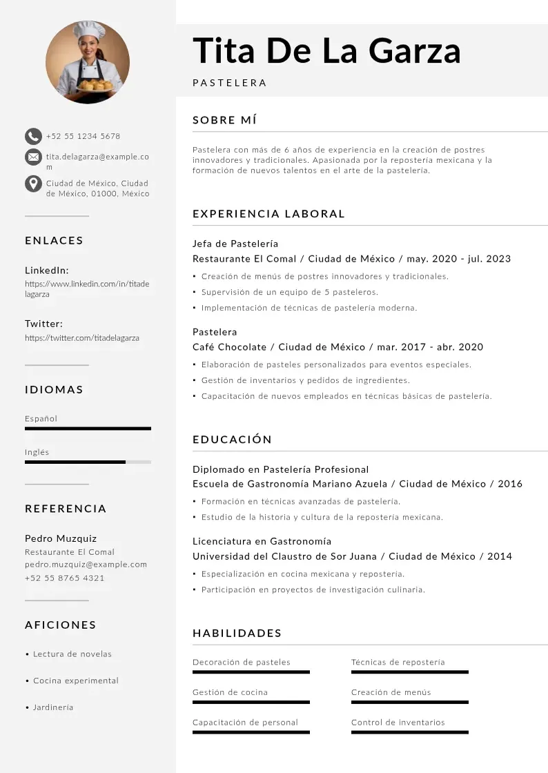 two column curriculum-de-pastelero resume example