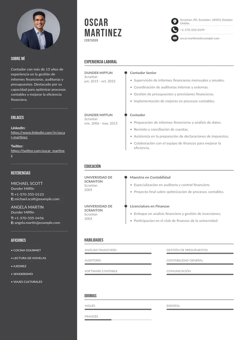 two column cv-contador resume example