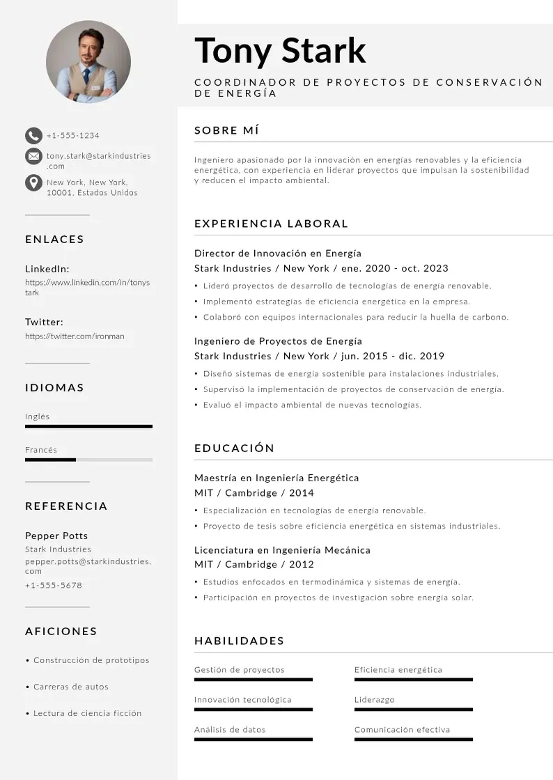 two column coordinador-de-proyectos-de-conservacion-de-energia resume example