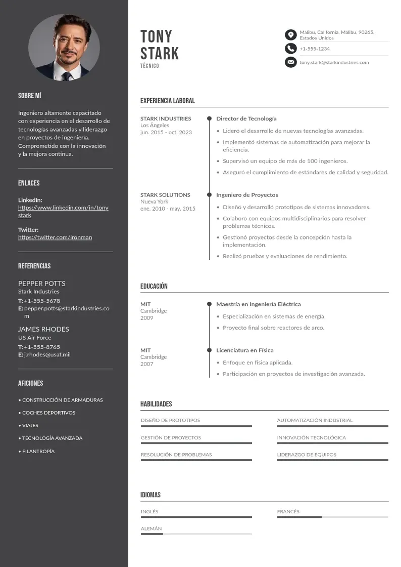two column tecnico resume example