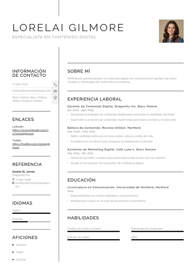 two column especialista-en-contenido-digital resume example