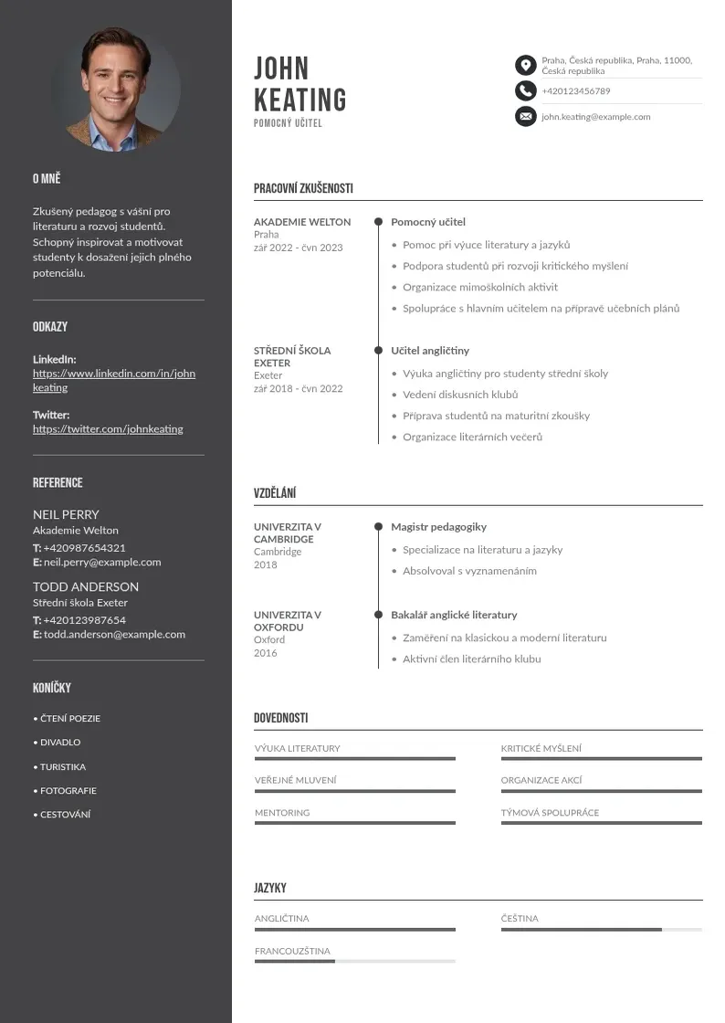 Divu kolonnu Pomocny ucitel zivotopis CV piemērs