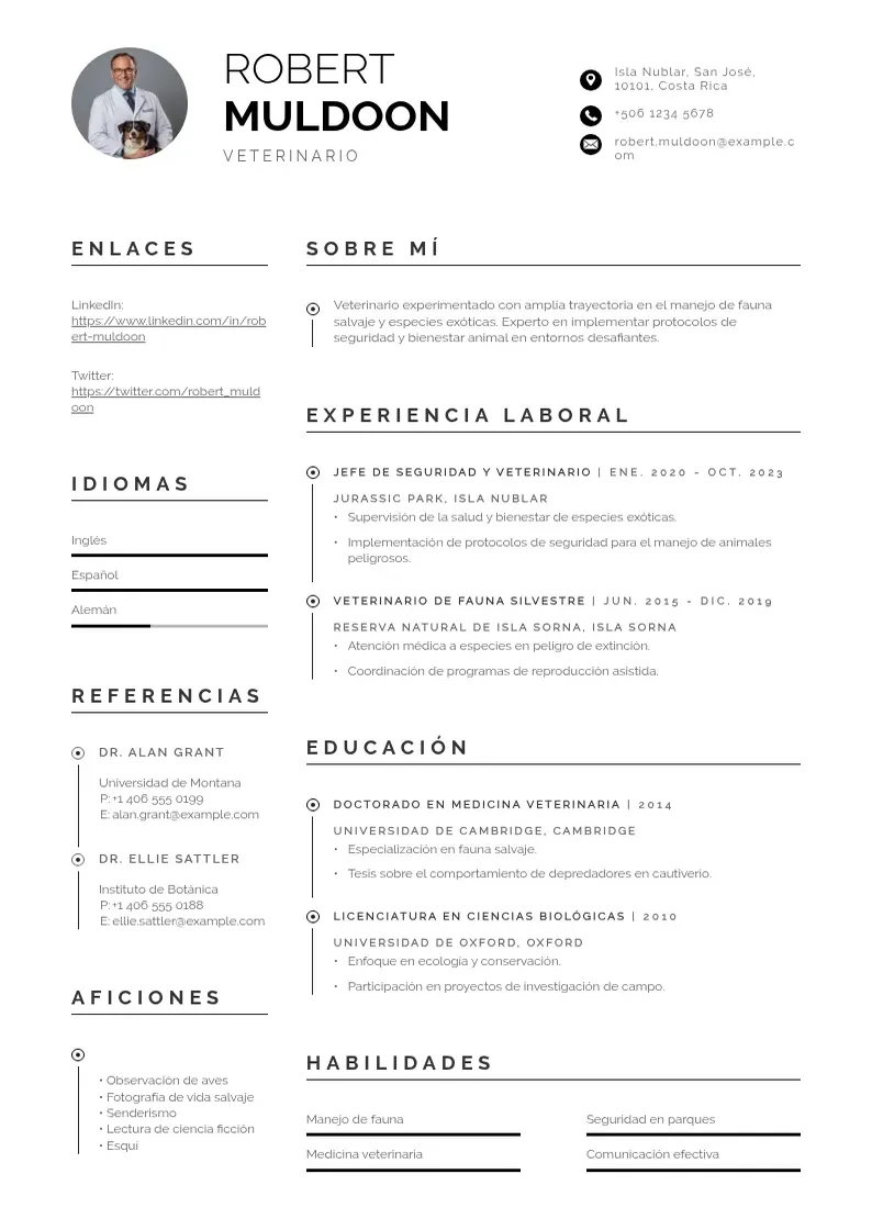 two column curriculum-de-veterinario resume example