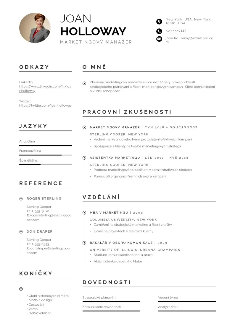 Profesionāla Marketingovy manazer zivotopis CV veidne
