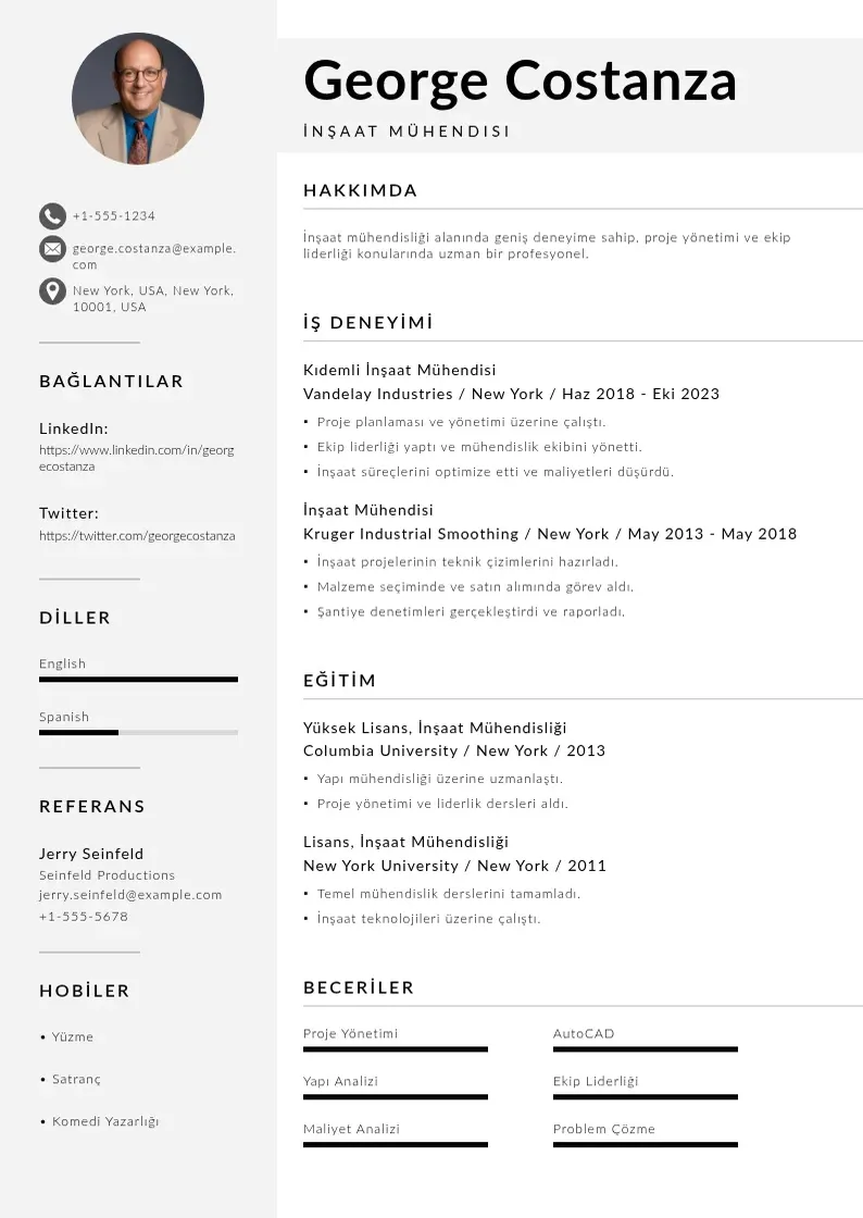 Mūsdienīga İnşaat mühendisi  CV veidne