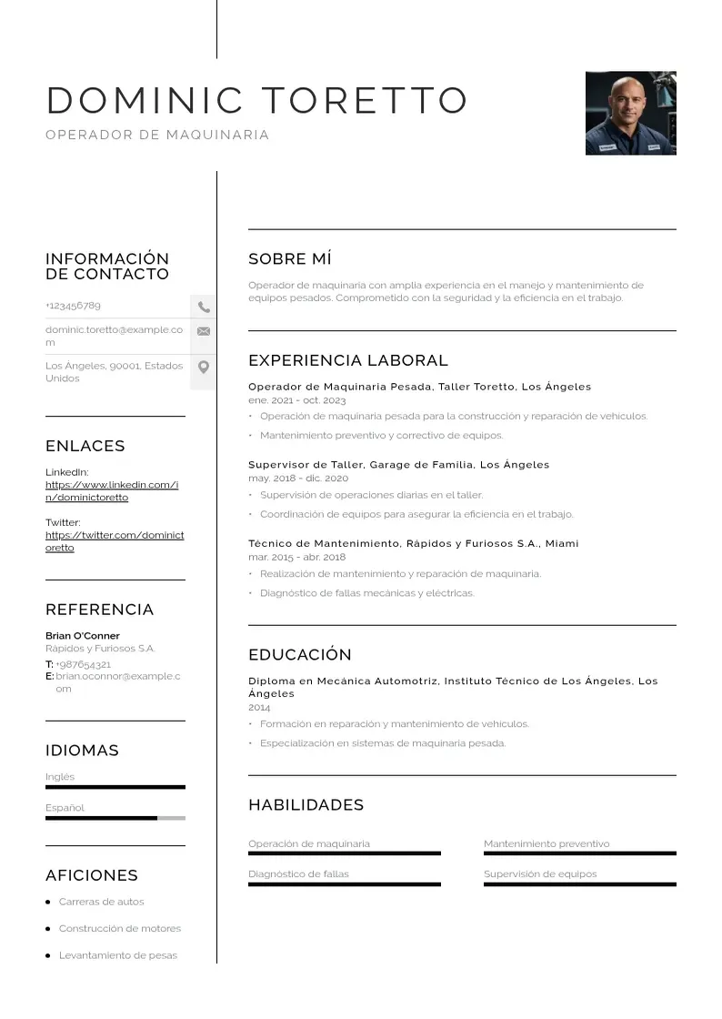 two column cv-operador-de-maquinaria resume example