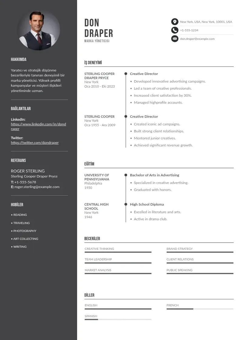 Divu kolonnu Marka Yöneticisi  CV piemērs