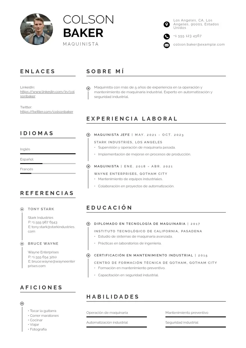 two column maquinista resume example