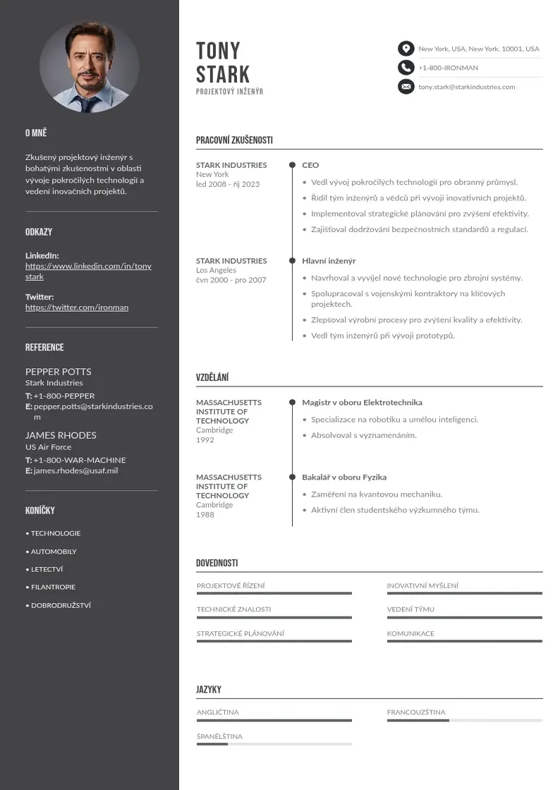 Divu kolonnu Projektovy inzenyr zivotopis CV piemērs