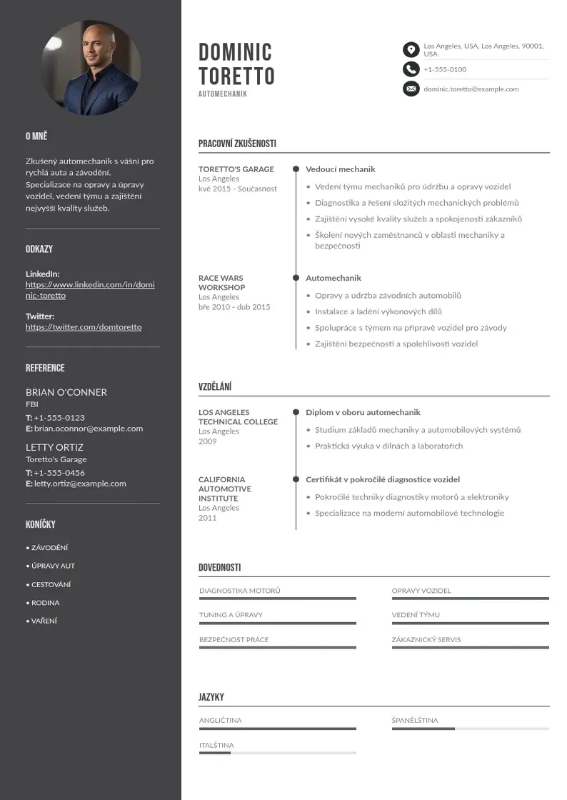 Divu kolonnu Zivotopis automechanik CV piemērs