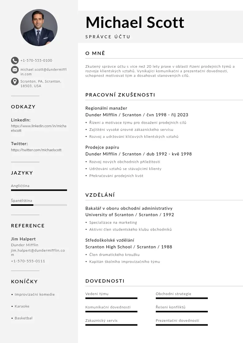 Mūsdienīga Spravce uctu zivotopis CV veidne