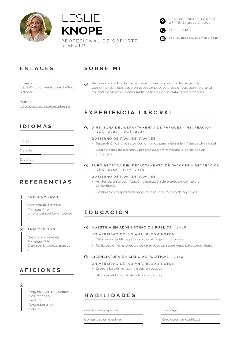 two column profesional-de-soporte-directo resume example