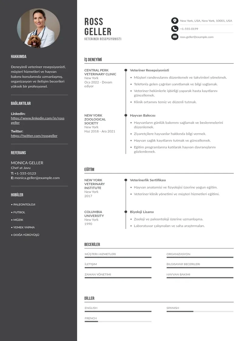 Divu kolonnu Veteriner Resepsiyonisti  CV piemērs