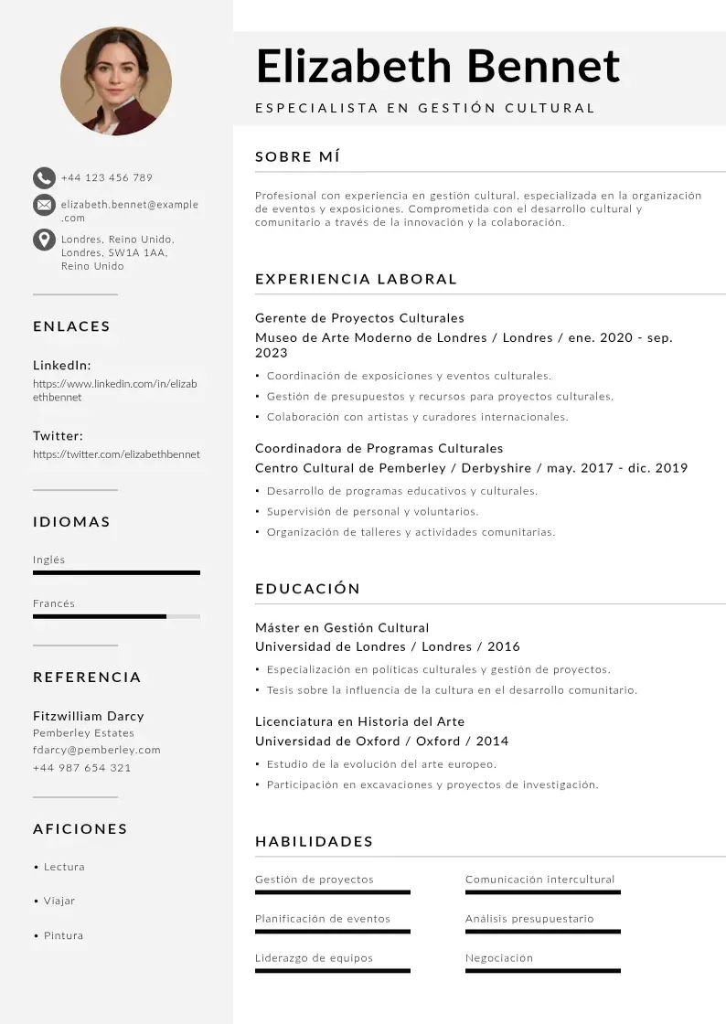 two column especialista-en-gestion-cultural resume example