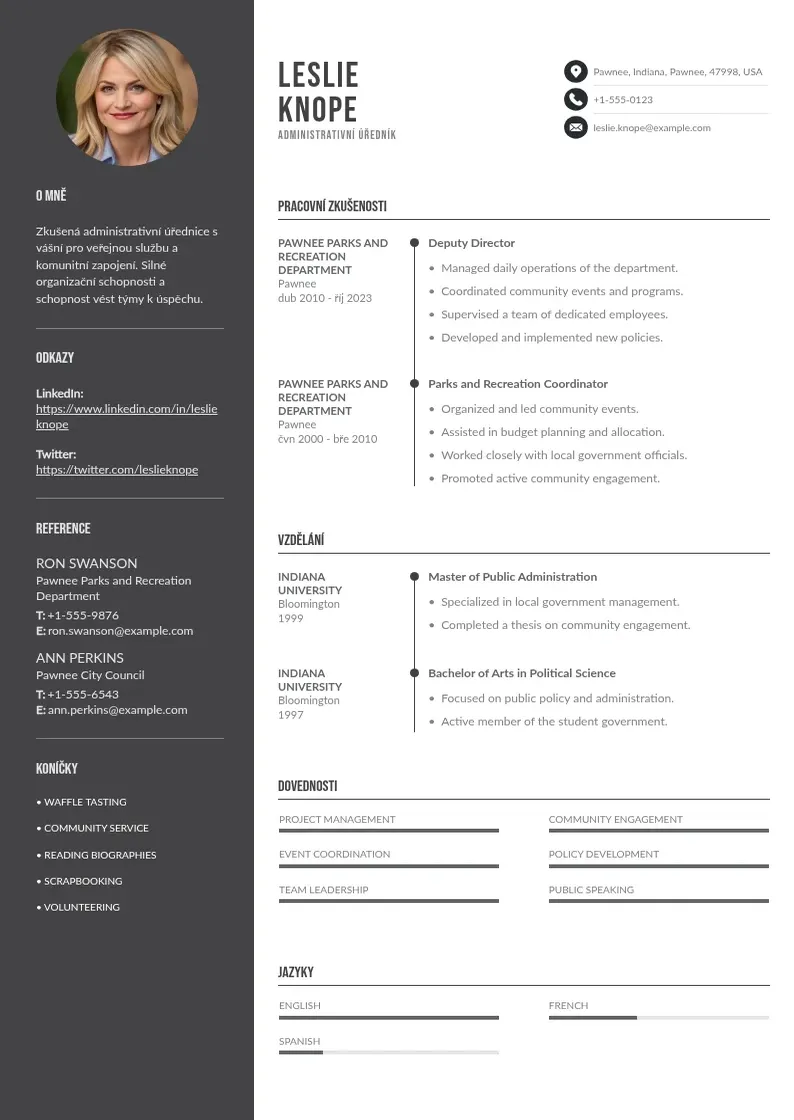 Divu kolonnu Administrativni urednik zivotopis CV piemērs