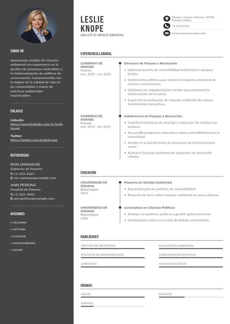 two column analista-de-impacto-ambiental resume example