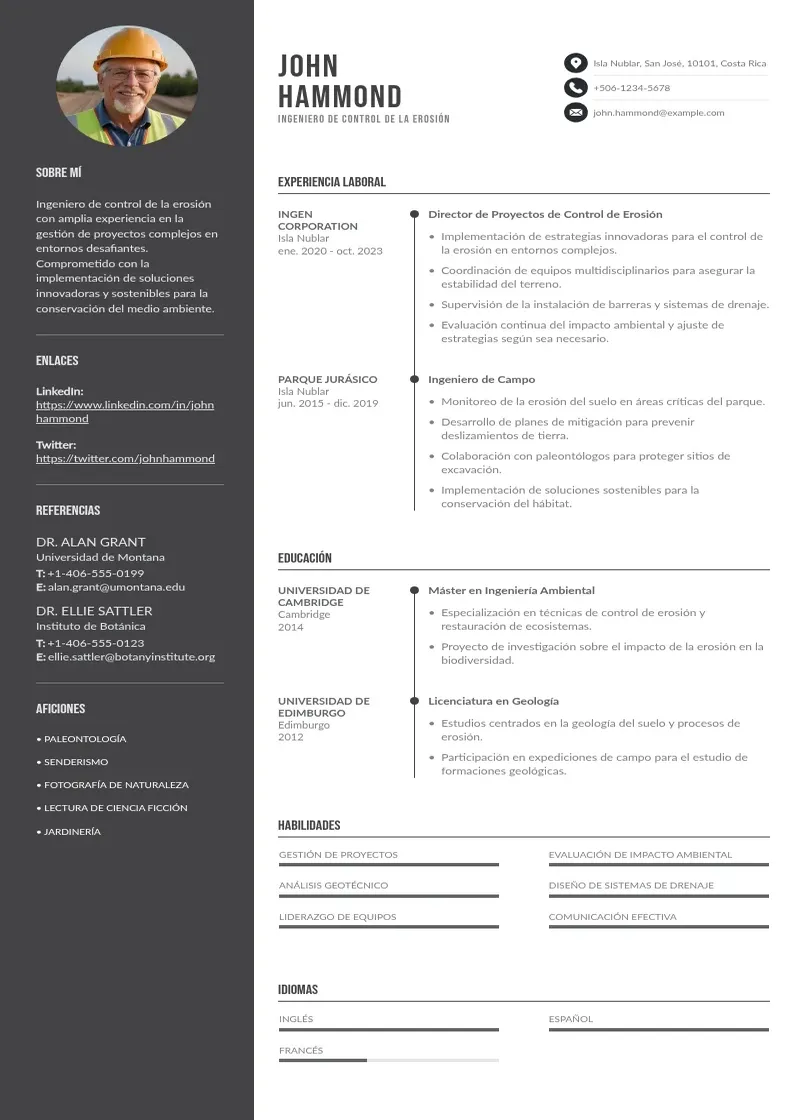 two column ingeniero-de-control-de-la-erosion resume example