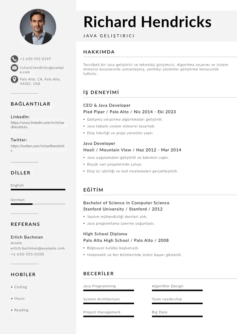 Mūsdienīga Java geliştirici  CV veidne